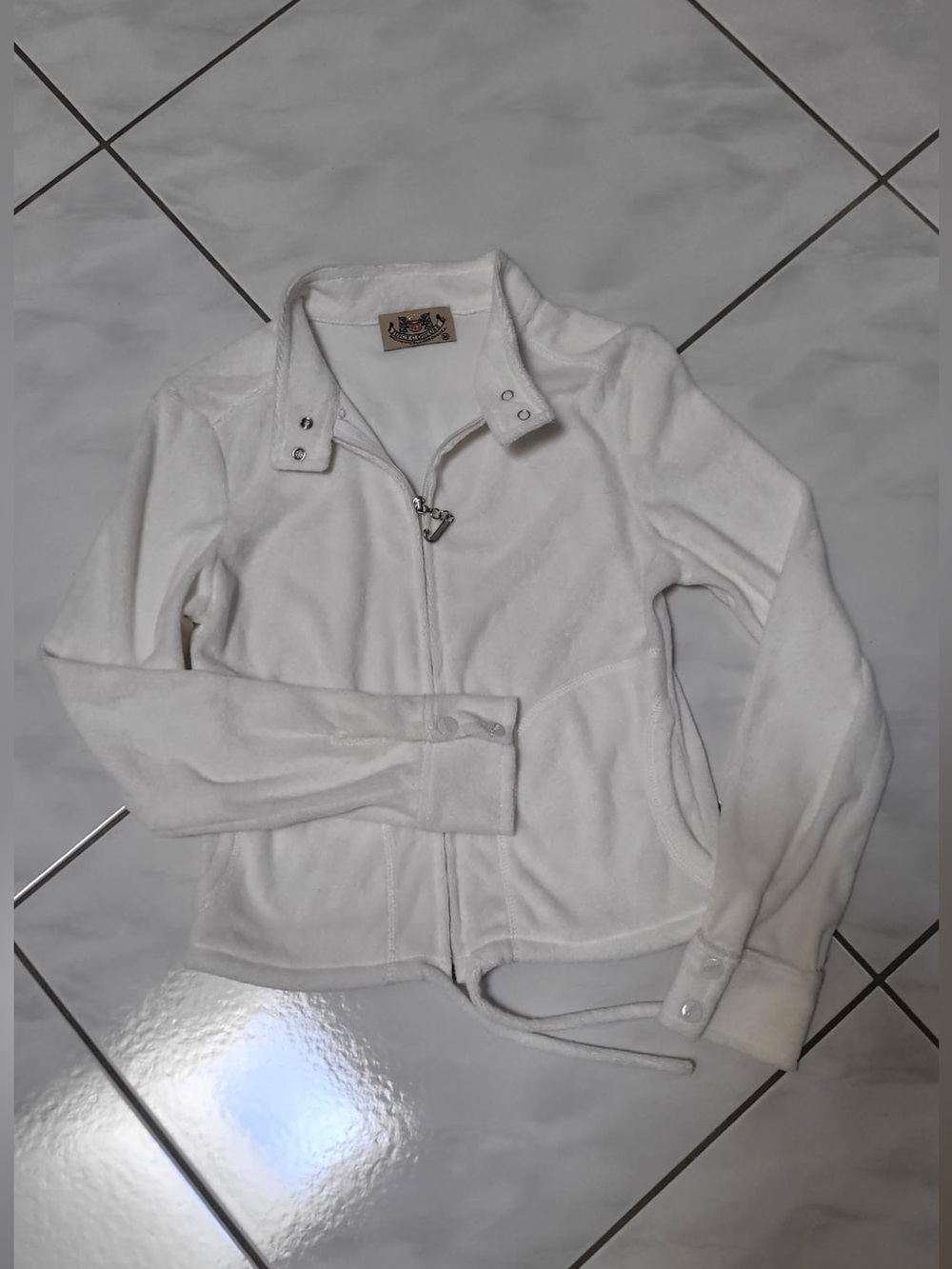 Juicy Couture Fuzzy White Zip-Front Sweater Jacket